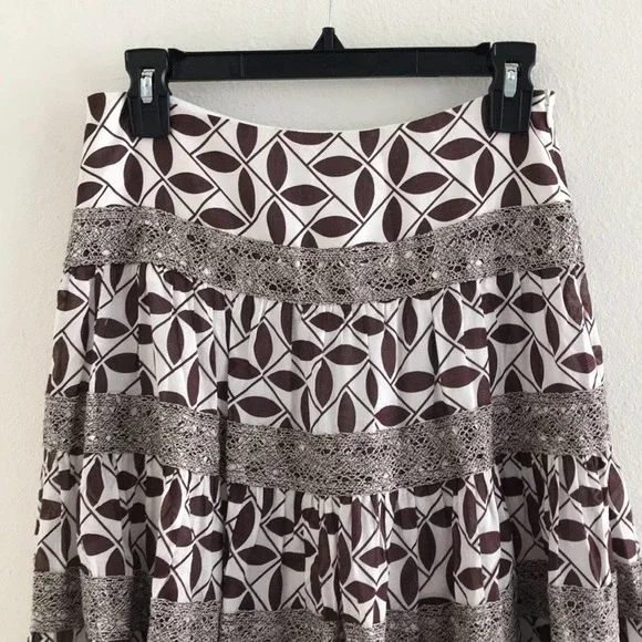 Trina Turk Tiered A-Line Skirt Brown/White Size 0 - Picture 2 of 8